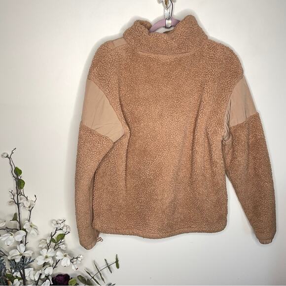 PINK Victoria’s Secret Half Zip Plush Sherpa Teddy Pullover Camel Tan Sz S - Picture 3 of 5